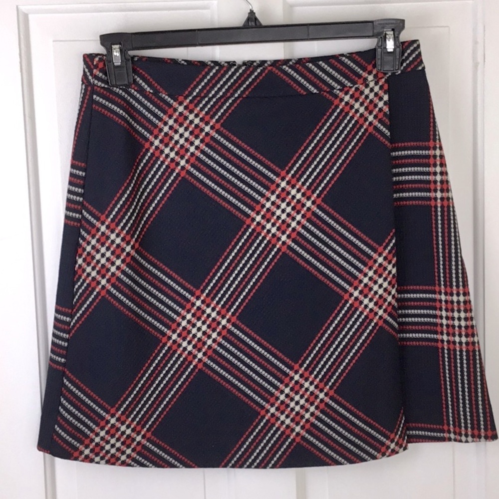 Halogen Navy Plaid Wrap Skirt  NWOT